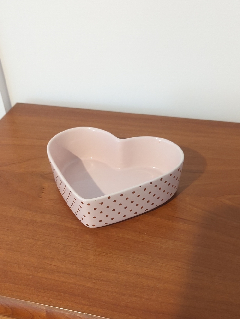 Pink Heart Shaped Ceramic Dish with Gold Polka Dots